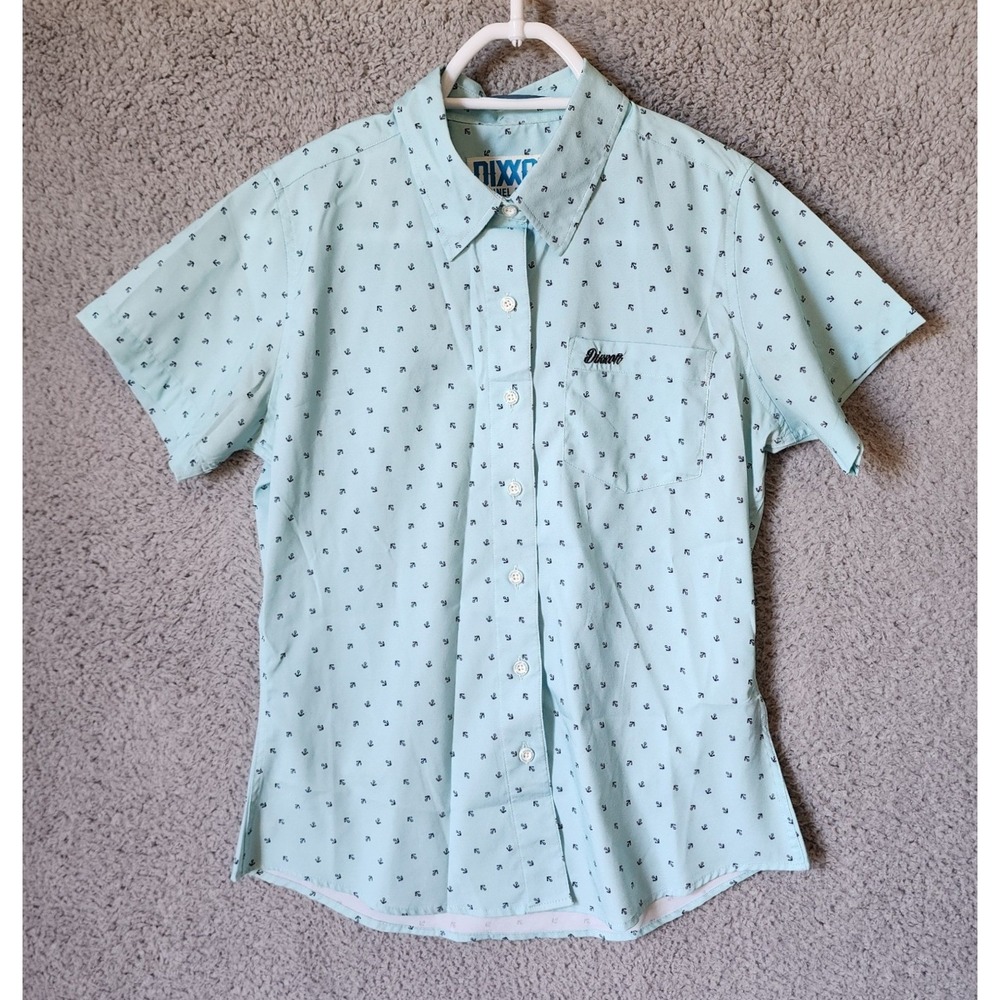 Dixxon Flannel Co The Avery Button Up Shirt Women Small Blue Anchor Short Sleeve